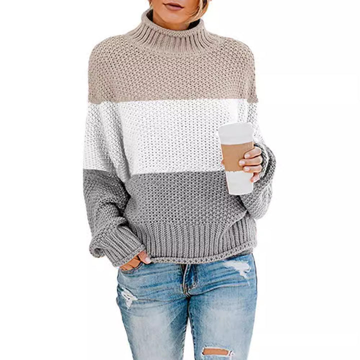 Damen Pullover mit hohem Kragen und strukturierter Webart Drune