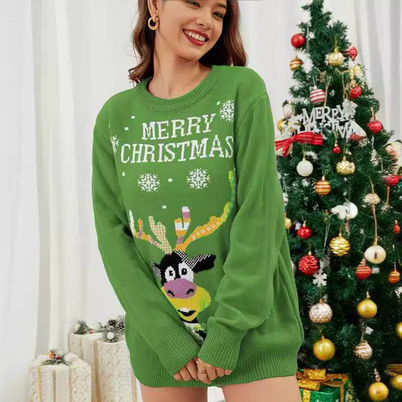 Damen Weihnachten Pullover mit lustigem Rentiermotiv Drune