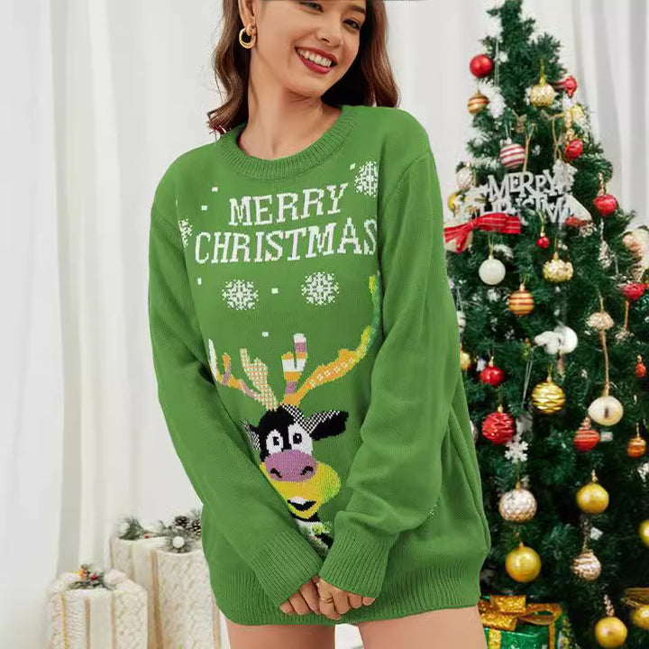 Damen Weihnachten Pullover mit lustigem Rentiermotiv Drune