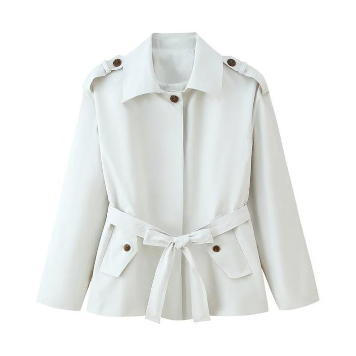 Damen elegante Trenchjacke mit taillierbarem Gürtel und modischen Knopfdetails Drune