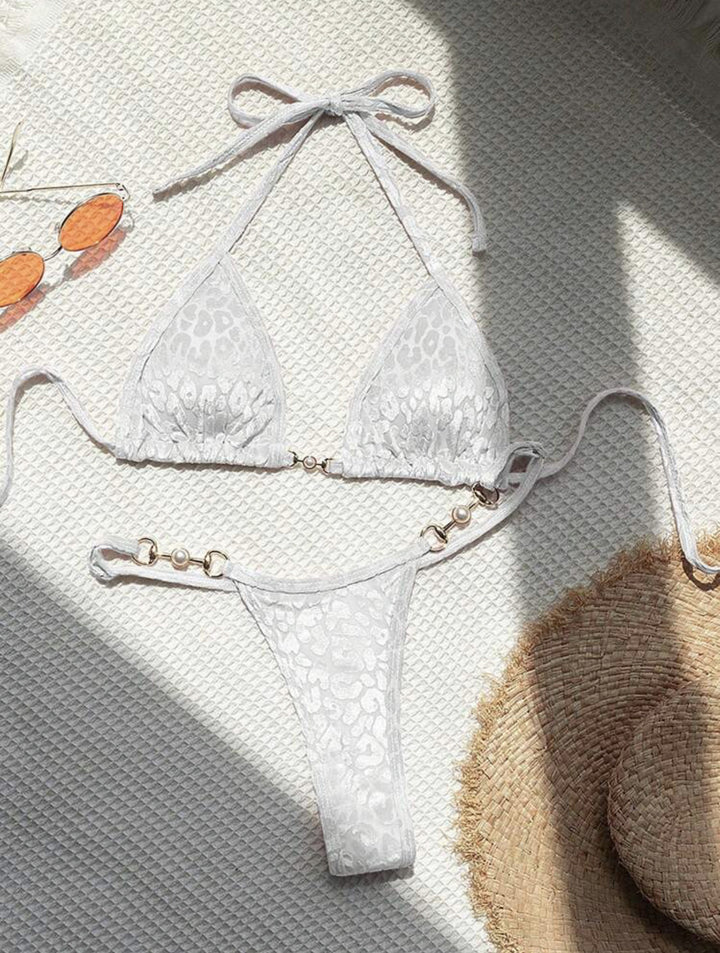 Damen Triangel-Bikini-Set mit luxuriösem Glanz und elegantem Leoprint Drune