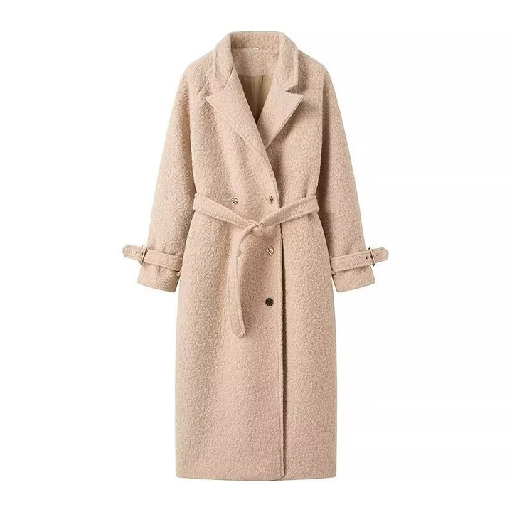 Damen eleganter Wollmantel mit Bindegürtel und stilvollen Knopfdetails Drune
