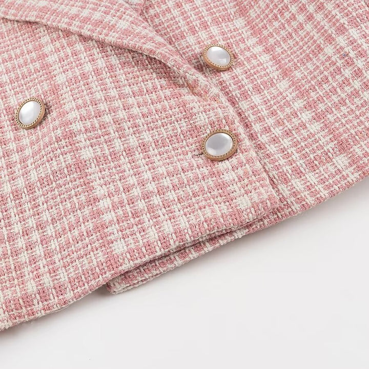 Damen Kurze Karojacke im klassischen Schnitt mit doppelter Knopfleiste Drune
