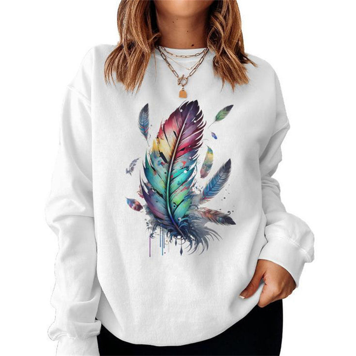 Damen Sweatshirt mit buntem Federdesign und lässigem Schnitt Drune