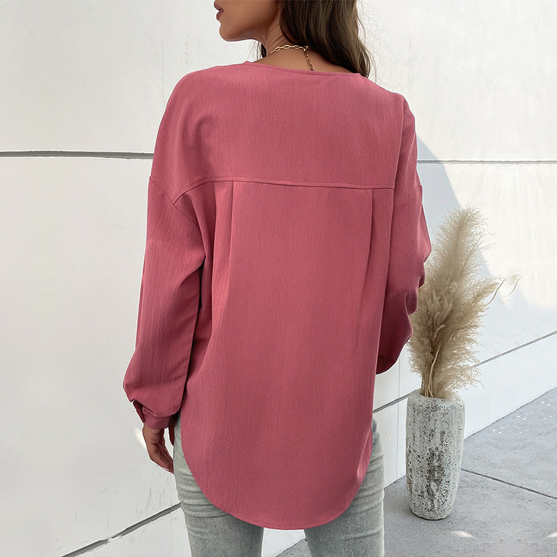 Damen Bluse mit dekorativen Knopfdetails und Brusttasche Drune