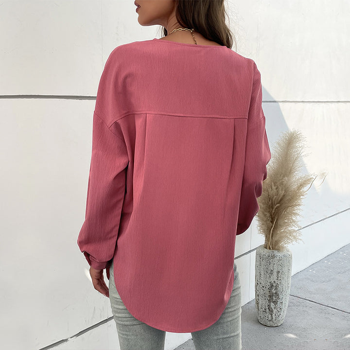 Damen Bluse mit dekorativen Knopfdetails und Brusttasche Drune