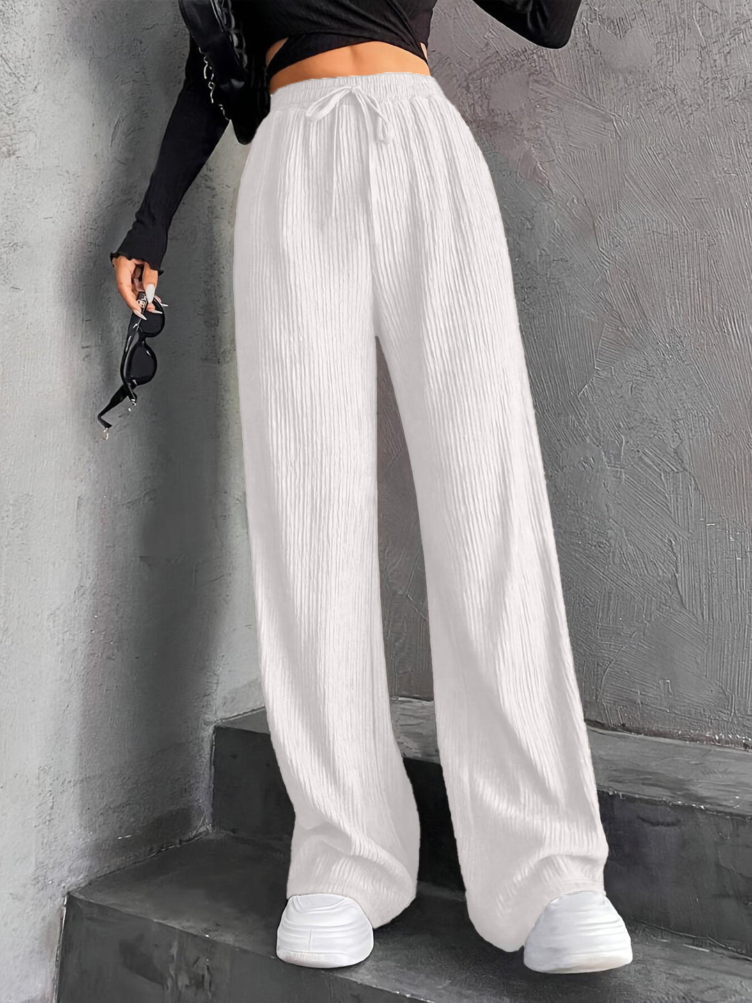 Damen Weit geschnittene Plissee-Hose mit elastischem Bund und praktischen Eingrifftaschen Drune