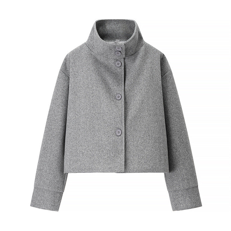 Damen elegante modische Jacke mit hohem Kragen und Kroppen-Schnitt Drune