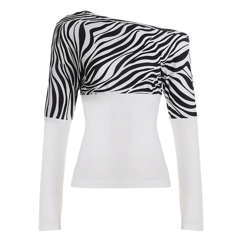 Damen asymmetrisches Oberteil mit trendigem Zebra-Design und langem Arm Drune