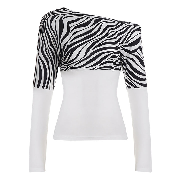 Damen asymmetrisches Oberteil mit trendigem Zebra-Design und langem Arm Drune