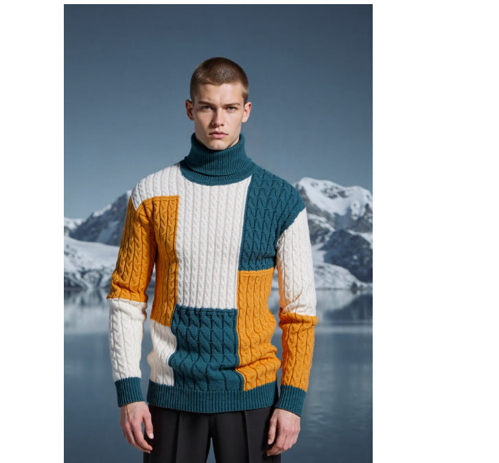 Herren modischer Strickpullover mit strukturiertem Zopfmuster und Stehkragen Drune