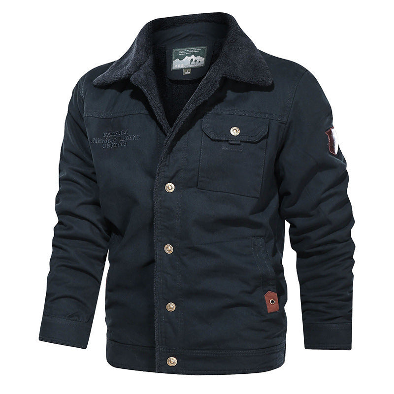 Herren nan gefütterte Canvas-Fieldjacke mit Teddyfutter, Brustklappe und Druckknopffront Drune