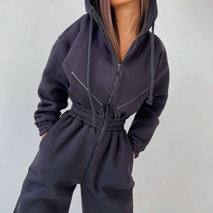 Damen nan kurzes Halbzip-Loungewear-Set mit elastischem Taillenbund und oversized Schnitt Drune