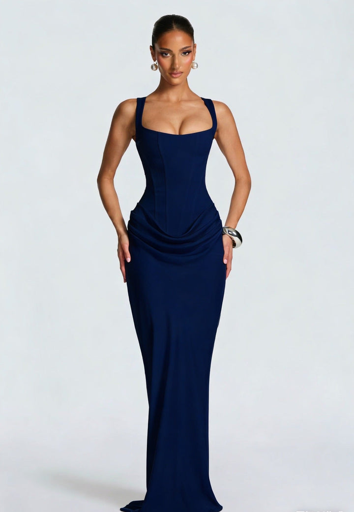 Damen Elegantes Maxikleid mit tiefem V-Ausschnitt und seitlichem Schlitz Drune