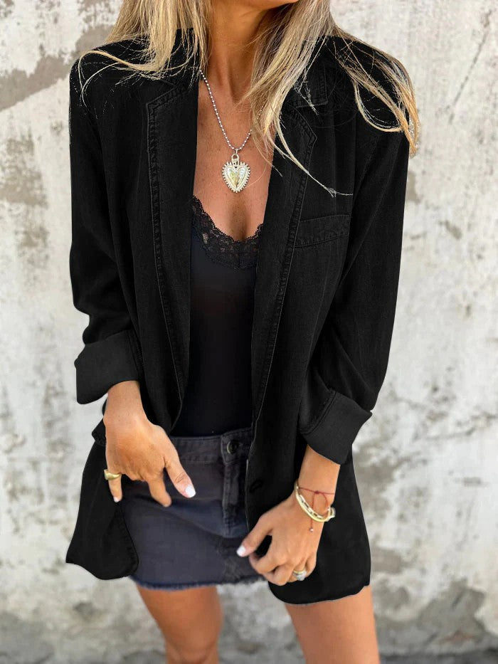 Drune | Reversanzugkragen Denim Mid Length Jacke