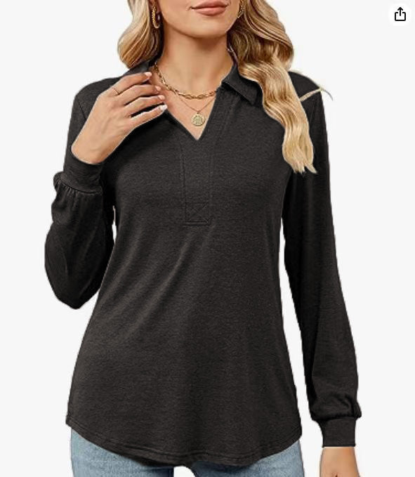 Damen Langarm-Bluse mit Polokragen und eleganter Passform Drune