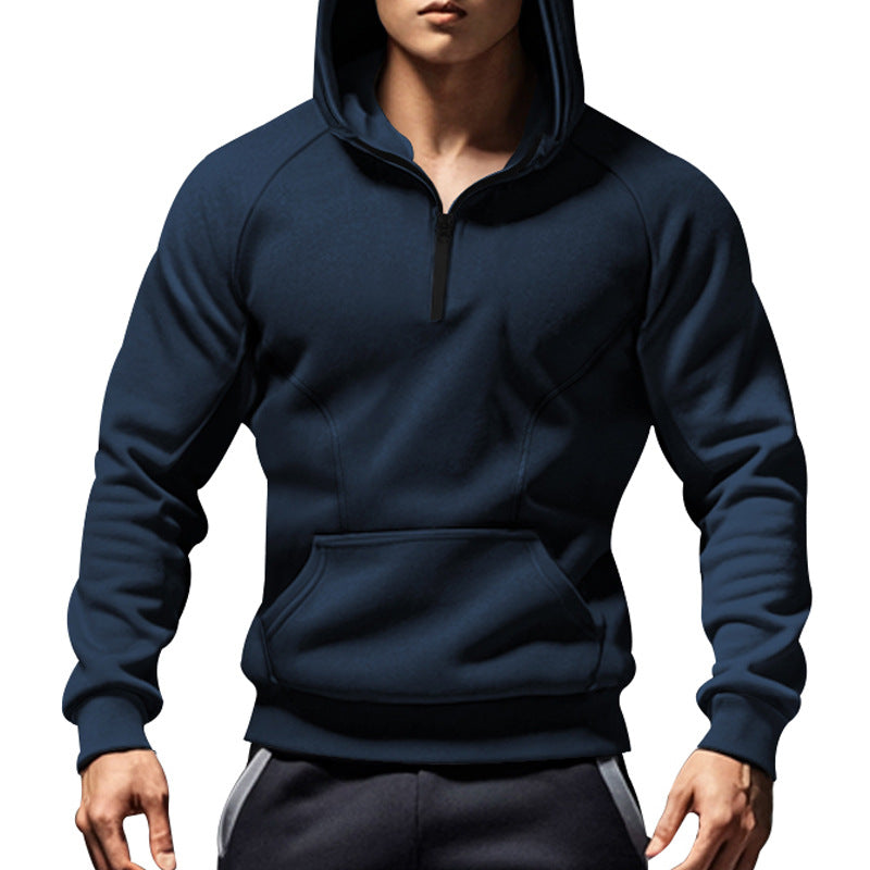 Herren sportlicher Kapuzenpullover mit halbem Reißverschluss und praktischen Taschen Drune