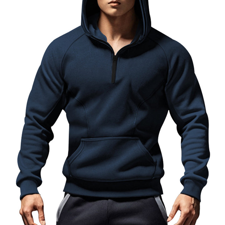 Herren sportlicher Kapuzenpullover mit halbem Reißverschluss und praktischen Taschen Drune