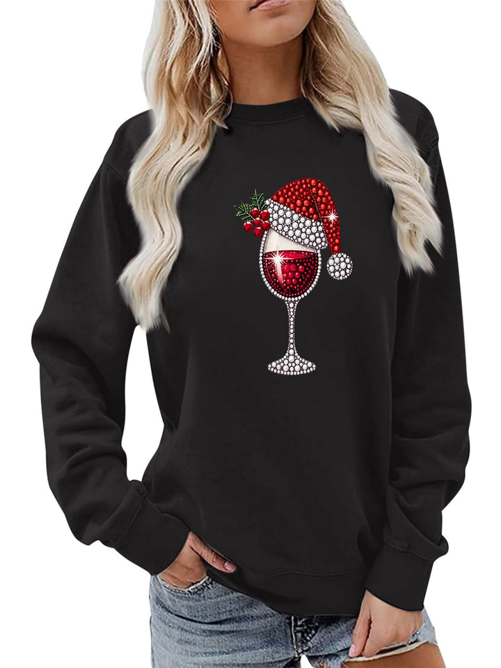 Damen Sweatshirt mit weichem Innenfutter und festlichem Weinmotiv Drune