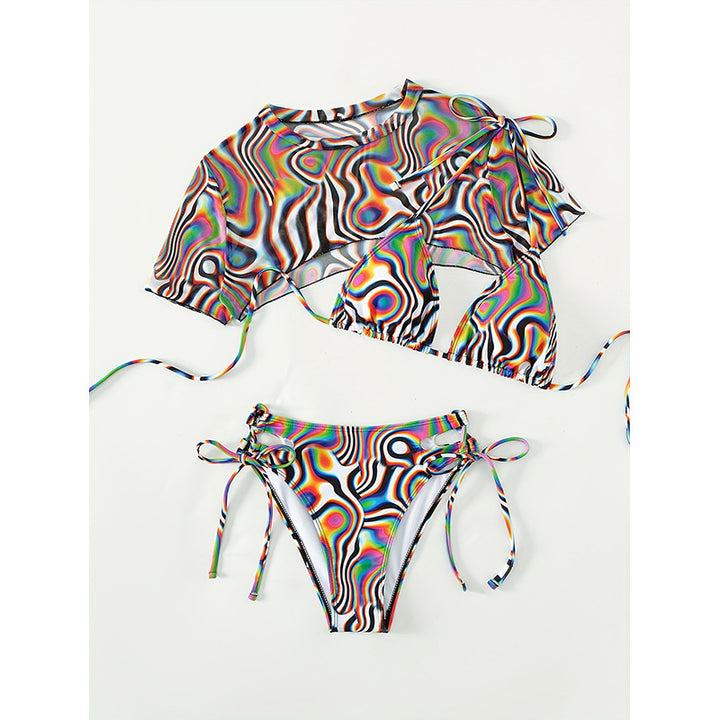 Damen Bikini-Set mit transparenter Crop-Bluse und einzigartigem Muster Drune