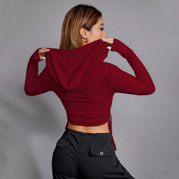 Damen Cropped Hoodie mit langen Ärmeln und elegantem Rippmuster Drune