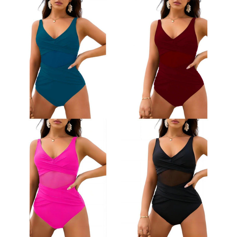 Damen Einteiler Badeanzug mit stylischem Wickel-Design und figurformenden Einsätzen Drune