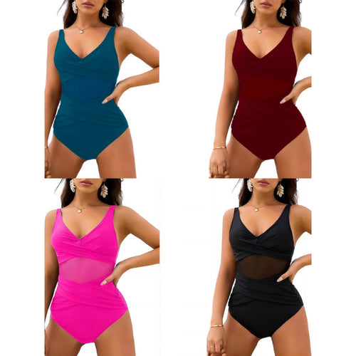 Damen Einteiler Badeanzug mit stylischem Wickel-Design und figurformenden Einsätzen Drune