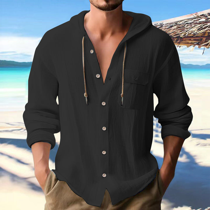 Herren lässiges Hoodie-Oberhemd mit praktischen Knopfleisten und Brusttasche Drune