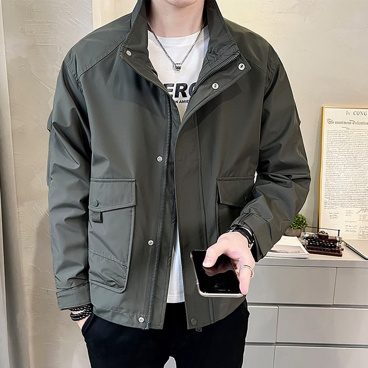 Herren trendige Feldjacke mit praktischen Taschen und verstellbarem Kragen Drune