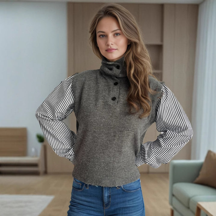 Damen Strickpullover mit modernem Kragen und eleganten gestreiften Ärmeln Drune