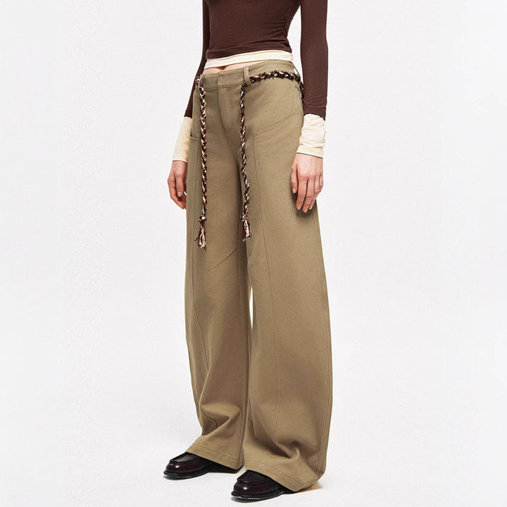 Damen Weite Chino-Hose mit elegantem Design und geflochtenem Gürtel Drune