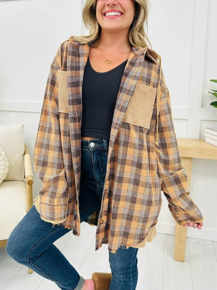 Damen Oversized Karo-Hemdjacke mit fransigen Details Drune