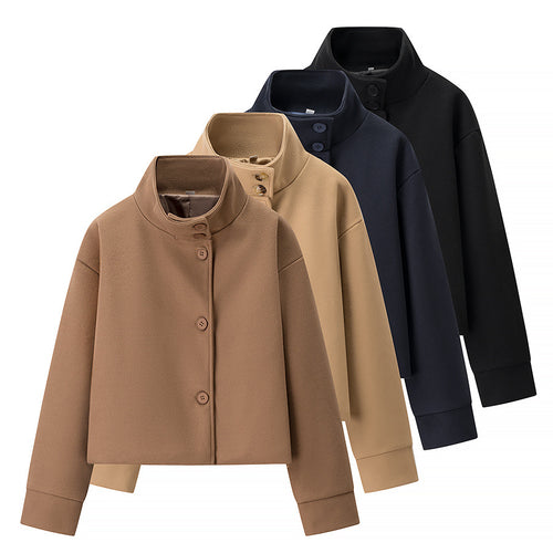 Damen modische Übergangsjacke mit hohem Kragen und Knopfdetails Drune