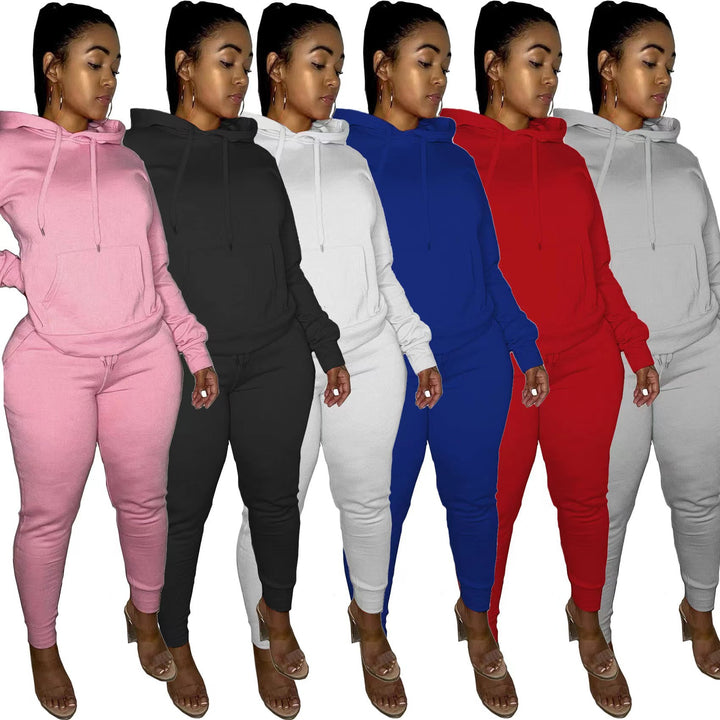 Damen nan tailliertes Hoodie- und Jogginghose-Set mit Kängurutasche, hohem Komfortbund und gerippten Knöchelbündchen Drune