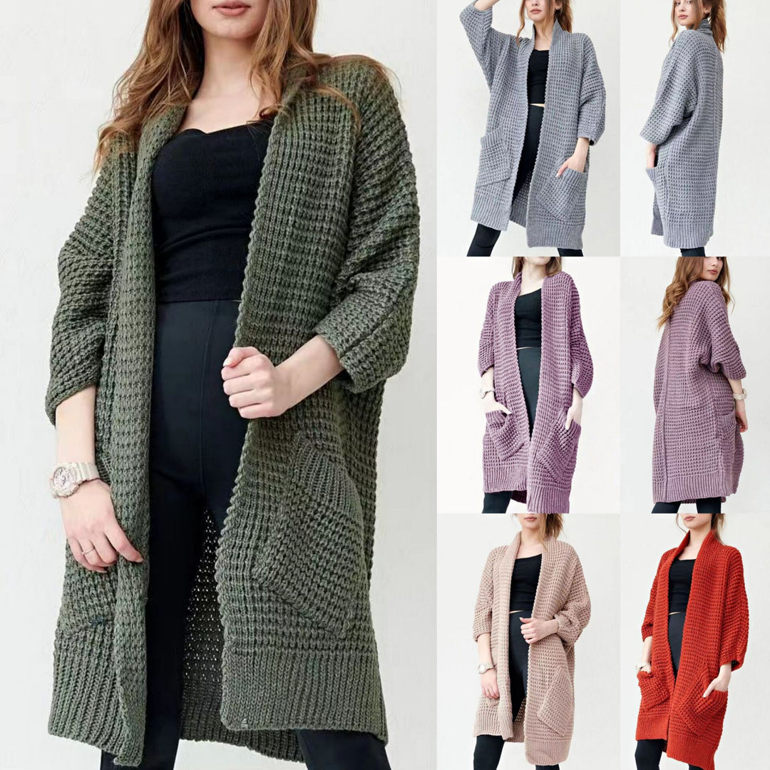 Damen Langer Strickmantel im modischen Waffelmuster Drune