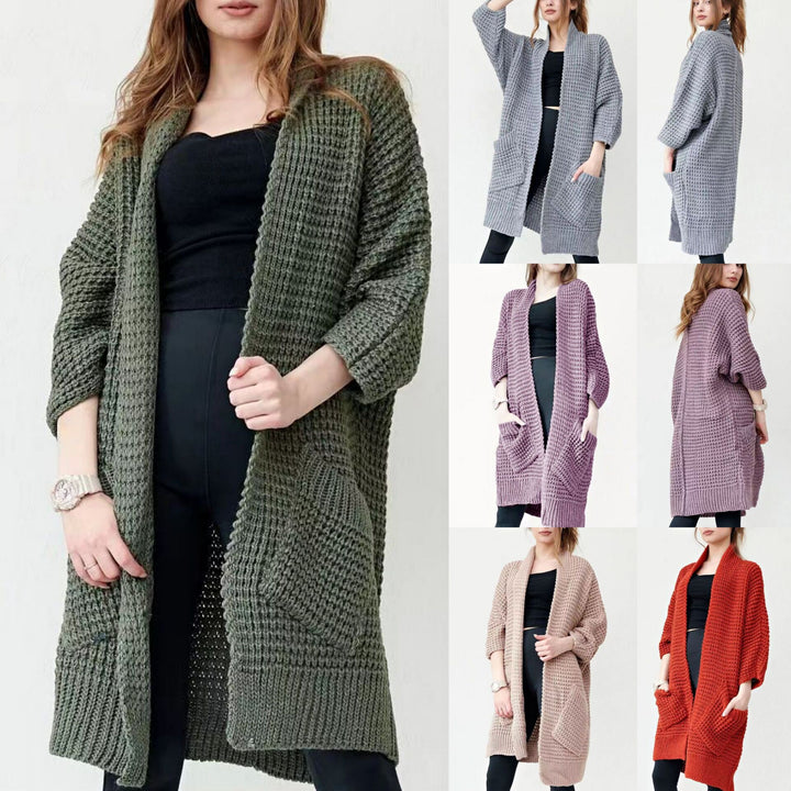 Damen Langer Strickmantel im modischen Waffelmuster Drune