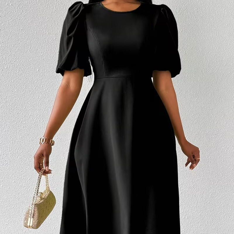 Damen Midi-Kleid mit Puffärmeln und schwingendem Saum Drune