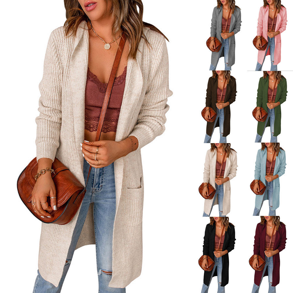 Damen Lässiger Strickmantel mit offenen Fronten und tiefen Taschen Drune