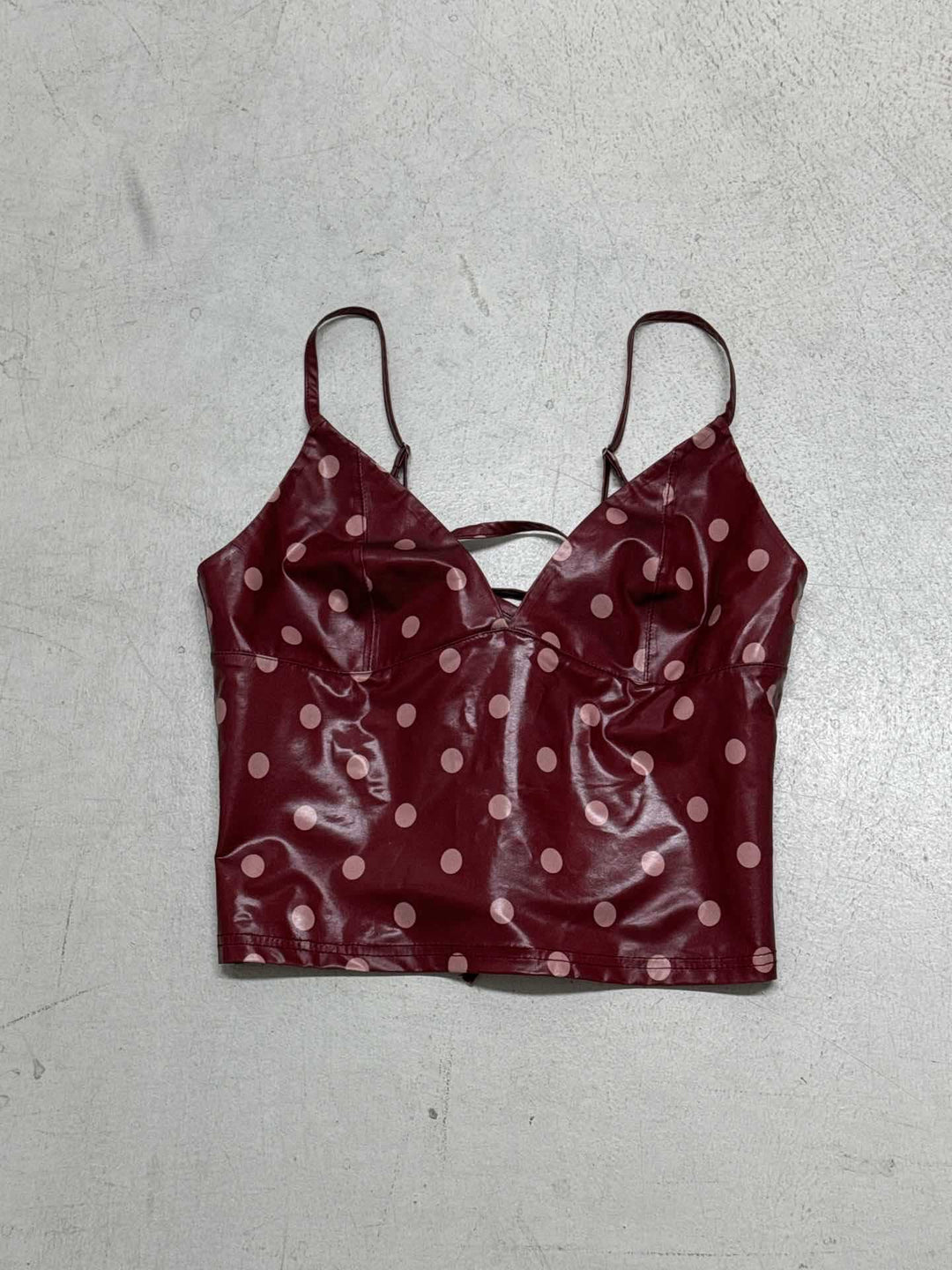 Damen Trendiges Polka Dot Oberteil aus Kunstleder Drune