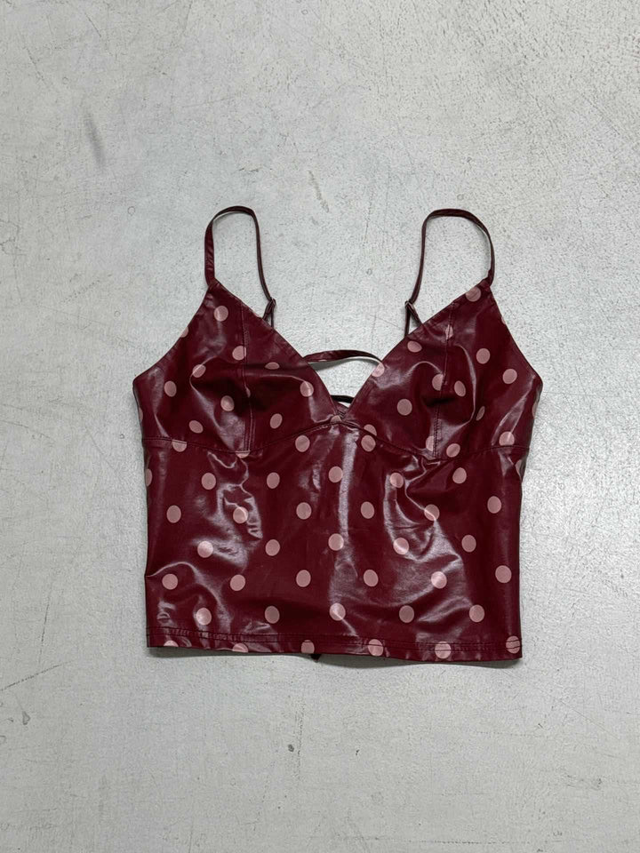 Damen Trendiges Polka Dot Oberteil aus Kunstleder Drune