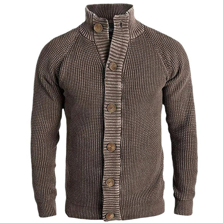 Herren Strickjacke mit modernem Waffelmuster und komfortablem Stehkragen Drune