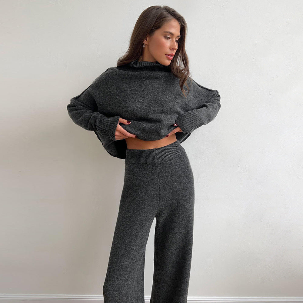 Damen Elegantes Strickensemble mit hohem Kragen und weitem Schnitt Drune