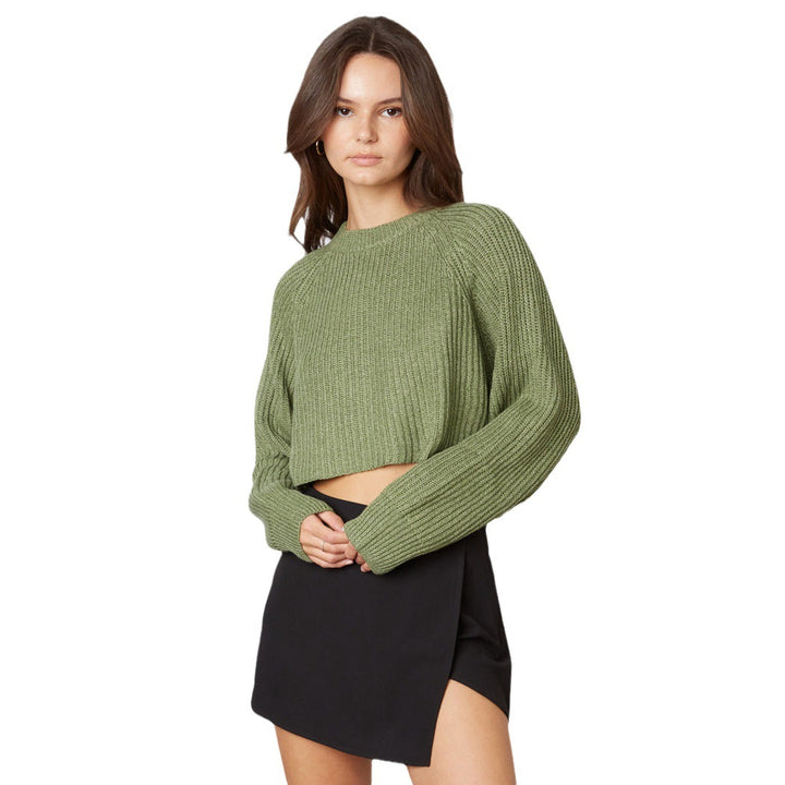 Damen trendiger, kurzer Strickpullover mit Rippenstruktur und überschnittenen Schultern Drune