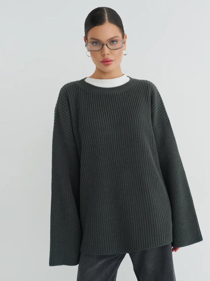 Damen Oversized Strickpullover mit modernen Schnittlinien Drune