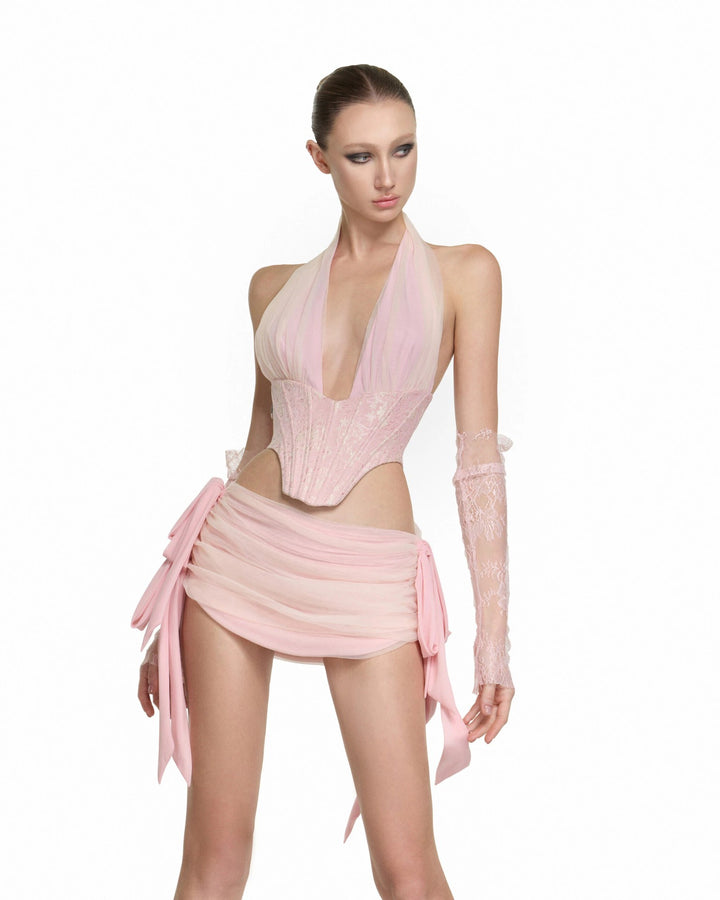 Damen Couture Bodysuit mit drapiertem Rock Drune