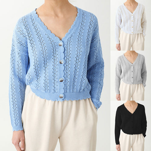 Damen Strickcardigan mit femininer Rüsche und Knopfdetails Drune