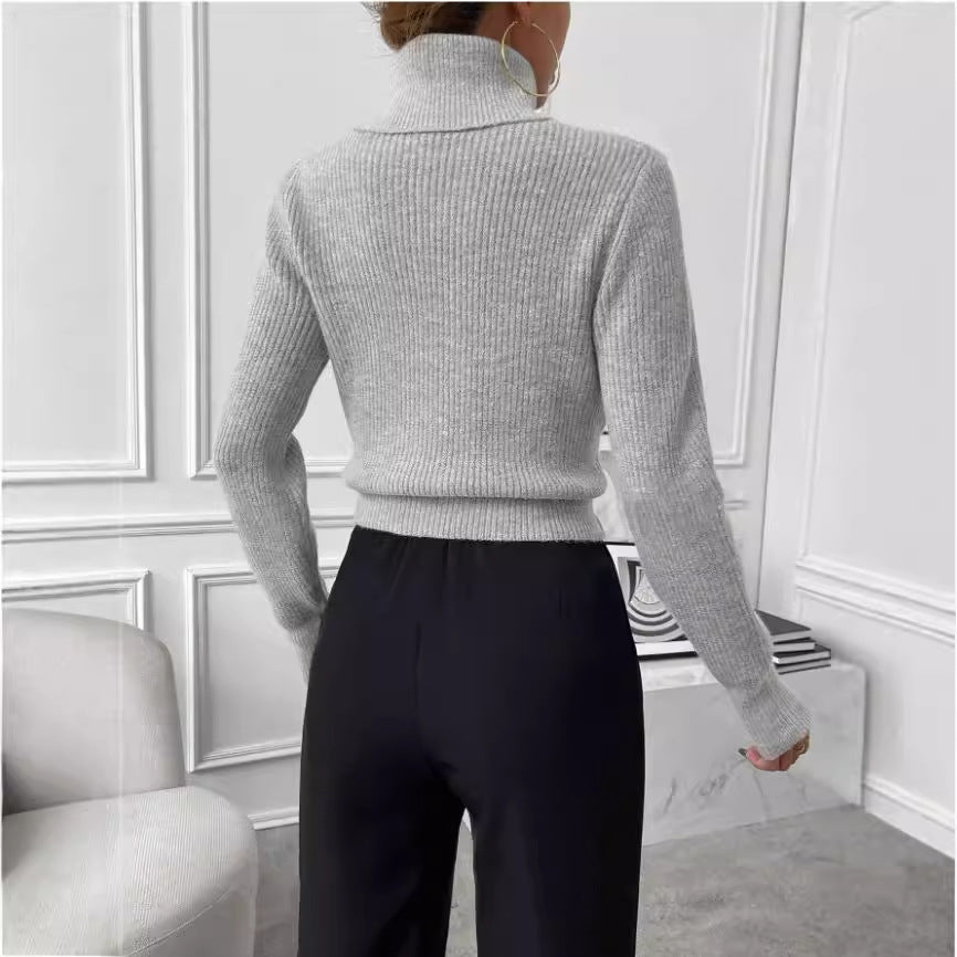 Damen Rippstrickpullover mit hohem Kragen und lässiger Passform Drune
