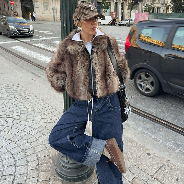 Damen Kunstpelzjacke im modernen Cropped-Stil Drune