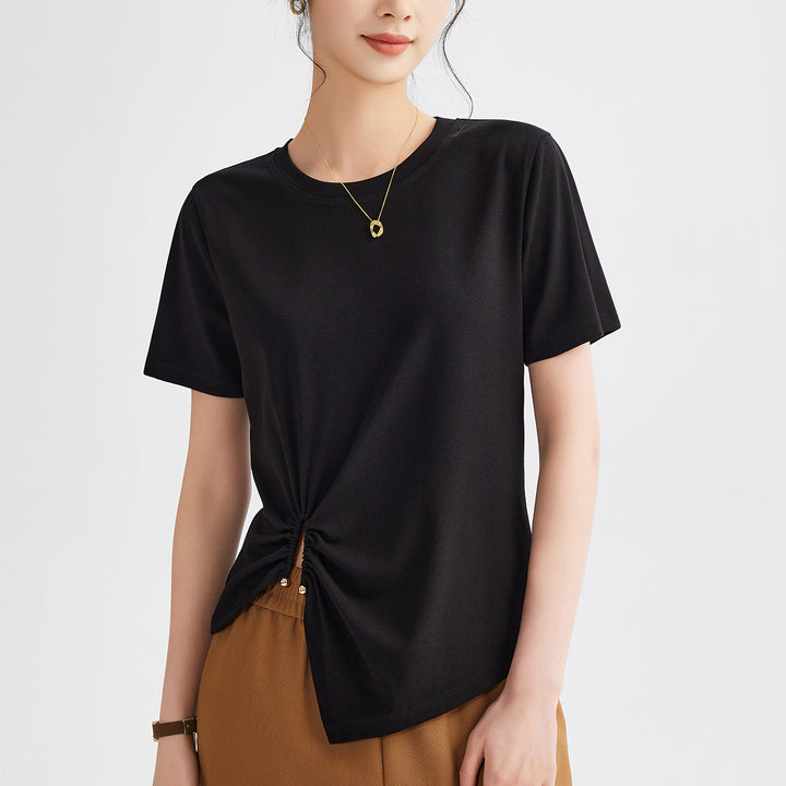Damen Kurzarmshirt mit elegantem Knoten-Detail und asymmetrischem Saum Drune