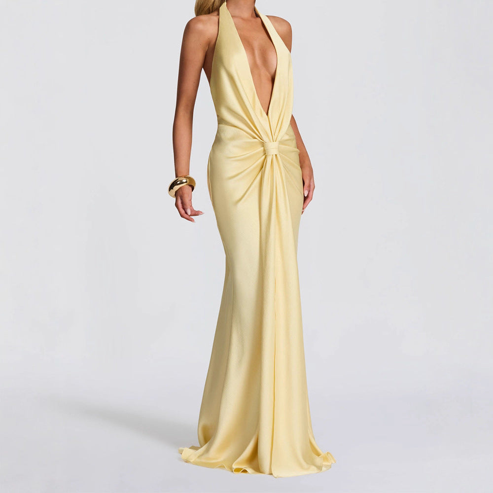 Damen Elegantes Maxi-Kleid mit tiefem V-Ausschnitt und drapierten Details Drune